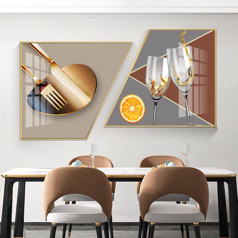 餐厅装饰画现代简约酒杯梯形饭厅挂画抽象大气酒柜壁画过道走廊画