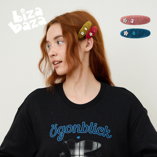 bizabaza法式头饰碎发侧边夹发饰复古优雅丝绒镶钻小发夹发卡女