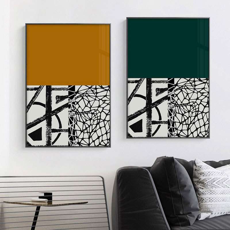 北欧客厅玄关挂画入户走廊拼接色块抽象轻奢装饰画餐厅书房卧室画图片