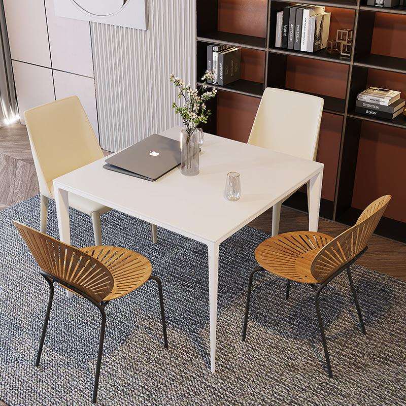 意式极简岩板铝合金餐桌设计师现代简约家用小户型纯白正方形饭桌