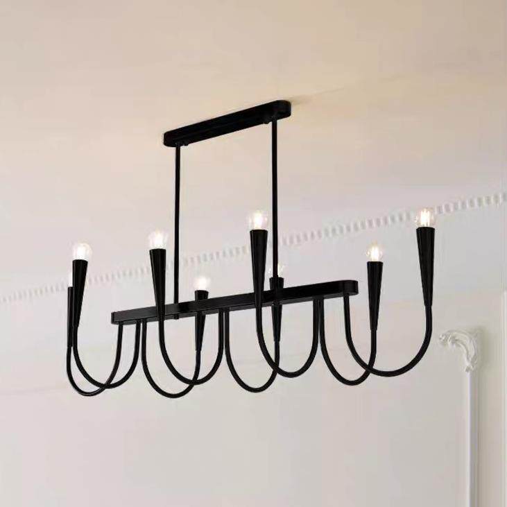 法式美式复古餐厅灯中古风金色黑色蜡烛长条餐桌岛台饭厅LED吊灯