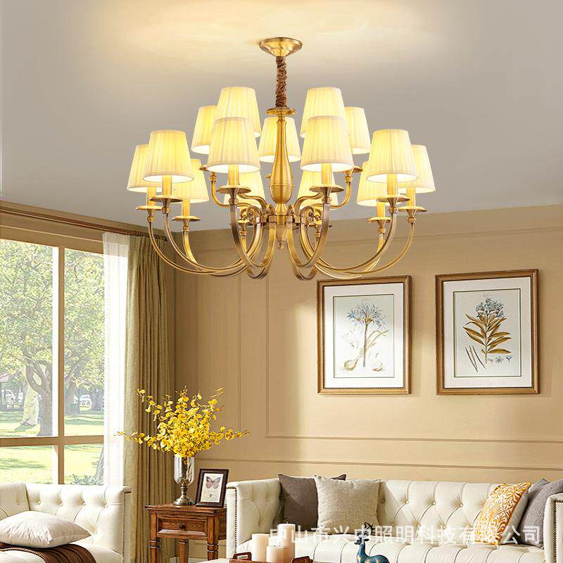 欧式全铜别墅客厅灯简约大气茶室灯美式乡村田园家用卧室书房吊灯