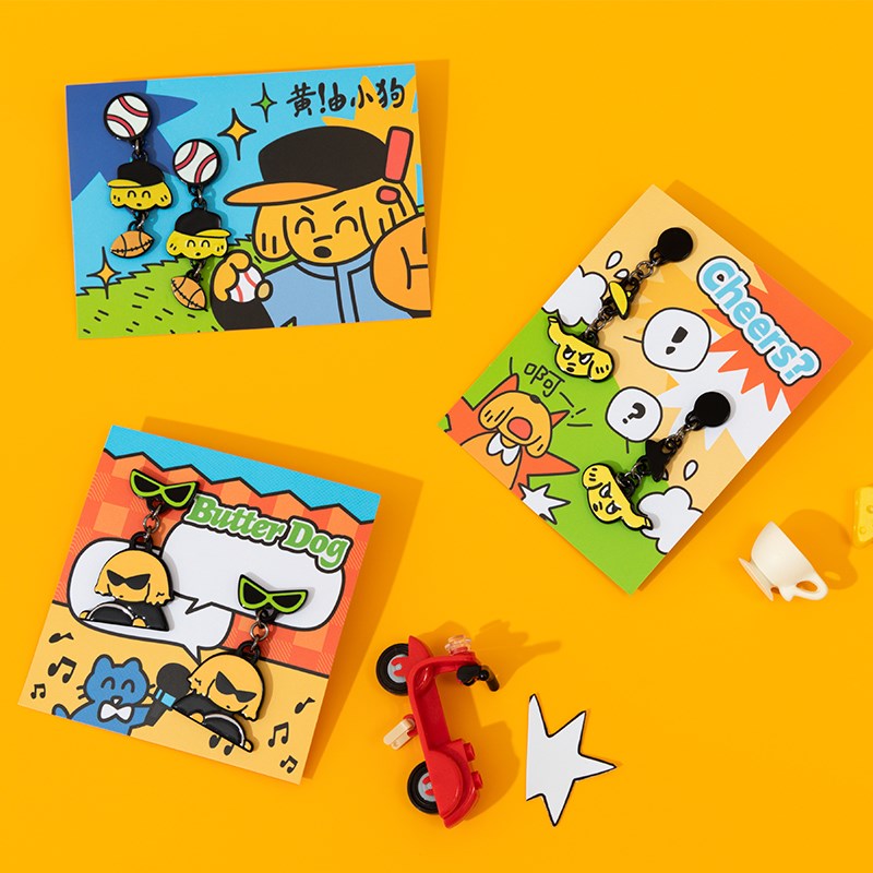 黄油小狗可爱卡通开车款耳钉v创意趣味搞怪个性学生少女心女生耳