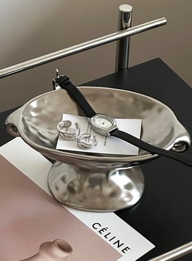 装饰摆件轻奢陶瓷香薰托r盘高级感银色蜡烛烛台侘寂风玄关杂物收