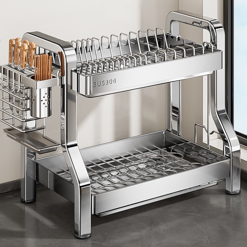 304不锈钢碗碟收纳架厨房多功能置物架碗筷碗盘沥水架.碗柜放碗架