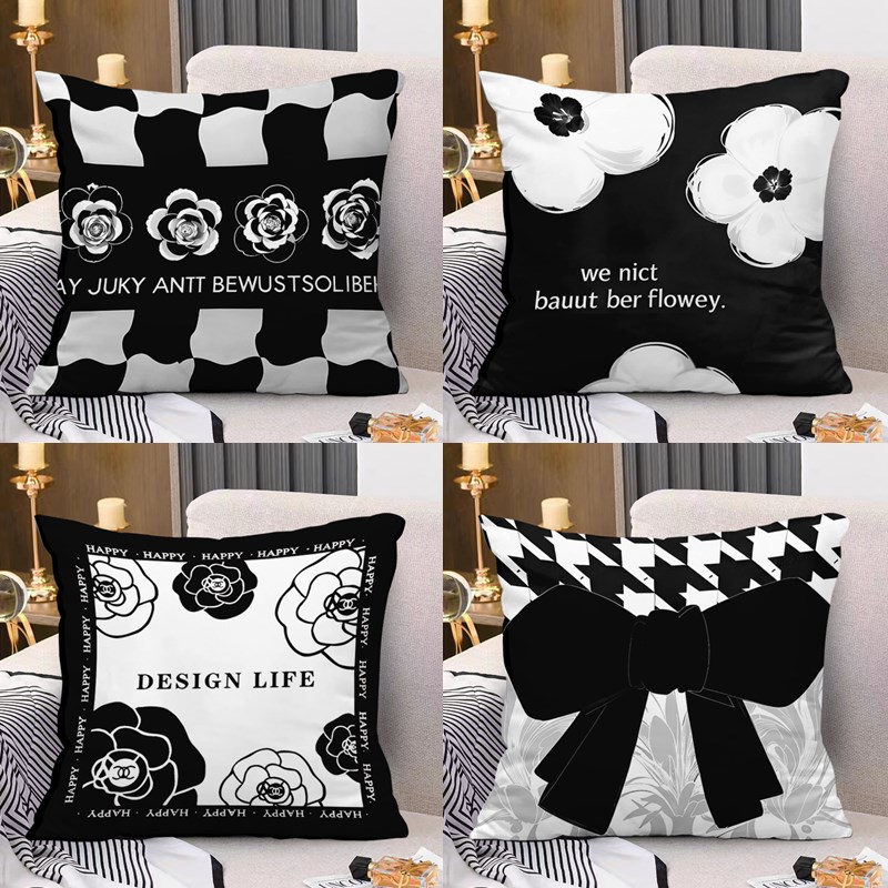 新款黑白几何g花朵抱枕套客厅沙发护腰办公室床头靠枕抱枕定制