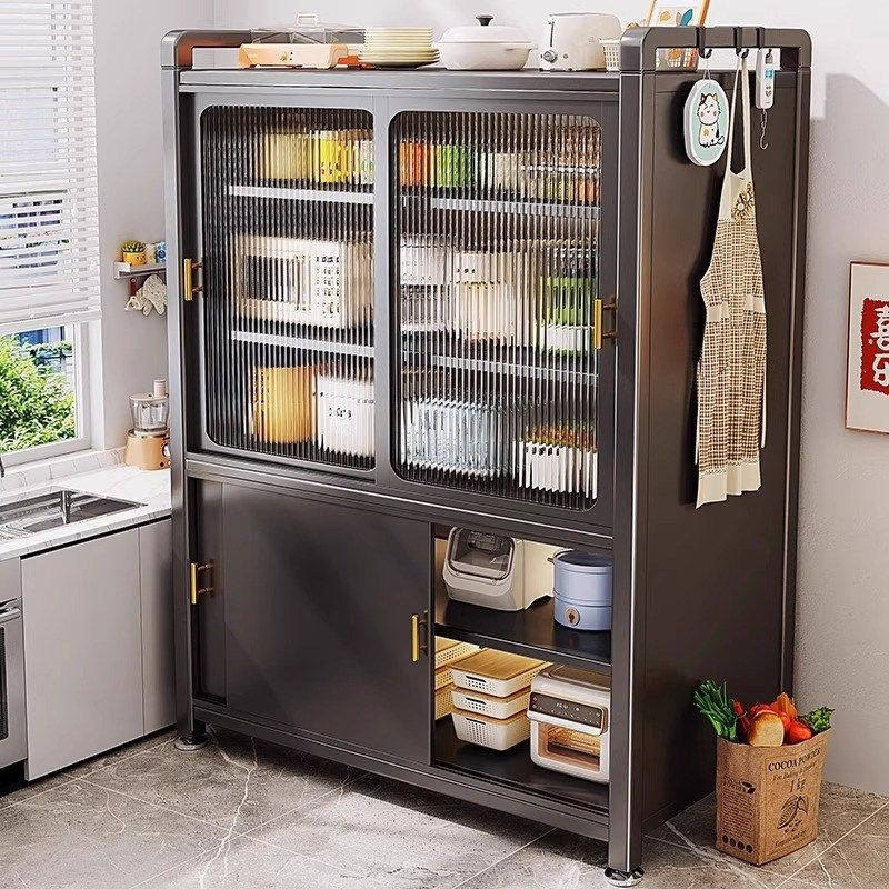 落地多层c多功能橱柜家用推拉门锅具储物柜厨房置物架子防尘收纳