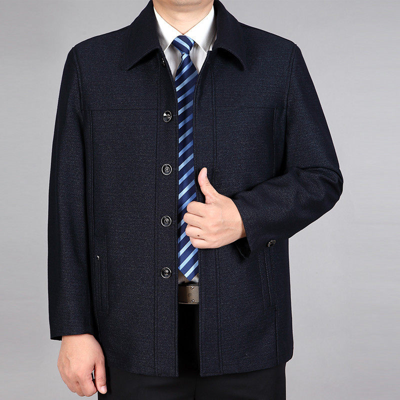 秋季中老年人男夹克翻领外套加肥加大号胖老头衣服爸爸上衣特大码