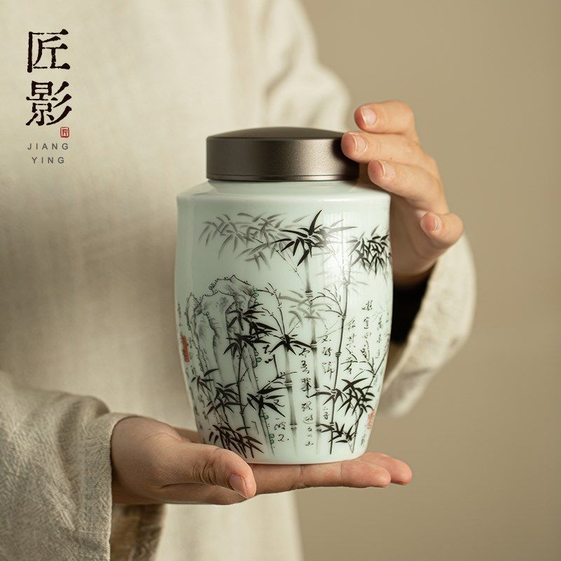 陶瓷竹子茶叶罐铝合金盖密封罐家用储存罐存茶罐绿茶普洱红茶罐,餐饮具,茶叶罐,淘宝优惠券,粉丝福利购,淘宝优惠卷