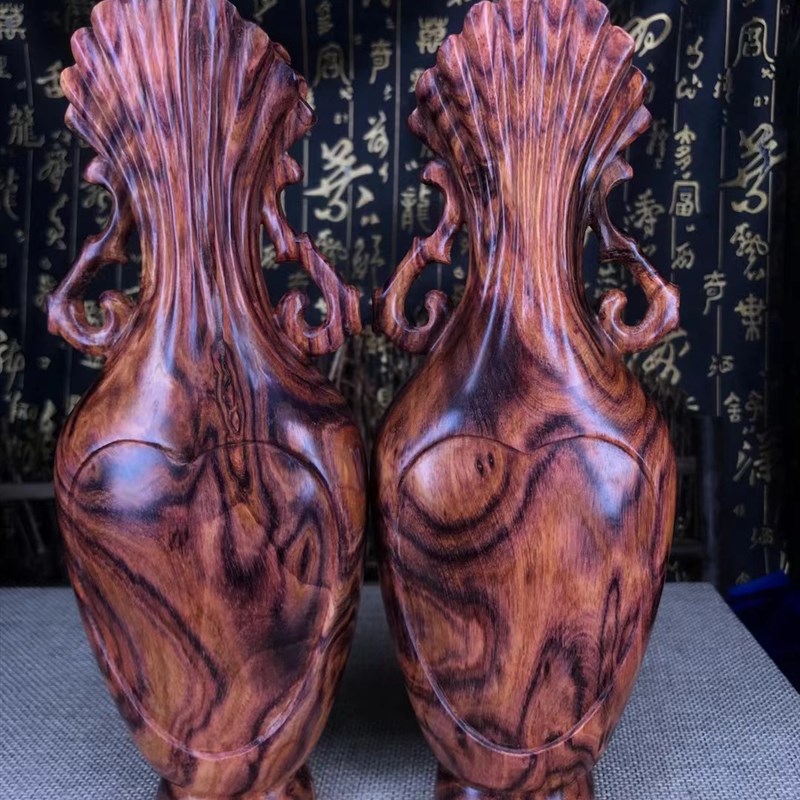 花梨木雕装饰花瓶摆件太平象实木雕刻工艺品中式家居酒柜客厅插花