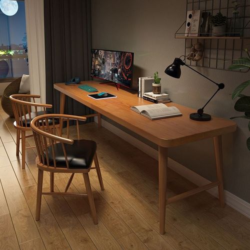 简约实木书房书桌办公写字台家用电脑桌全双人学习电竞靠墙长桌子