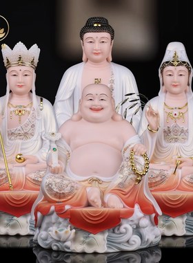 仿汉白玉观音菩萨家用坐莲观音佛像供奉观世音娑婆三圣摆件宝善缘