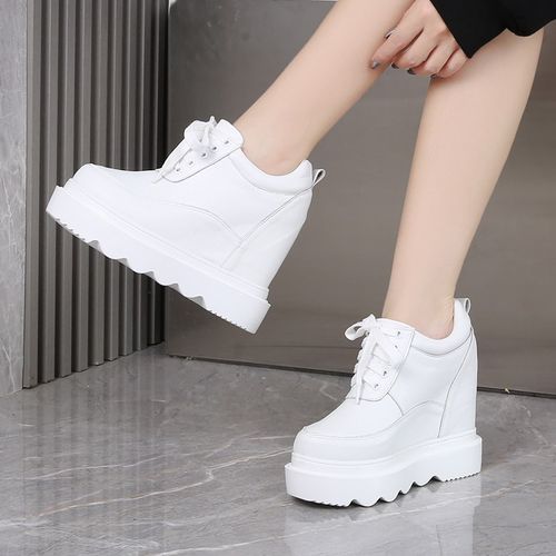 防水台厚底女鞋12cm爆款透气小白鞋2023新款秋夏季内增高运动鞋子