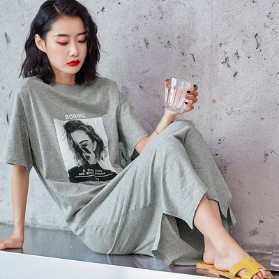 法式纯棉睡裙女夏季带胸垫加长款有口袋可外穿宽松大码胖mm连衣裙