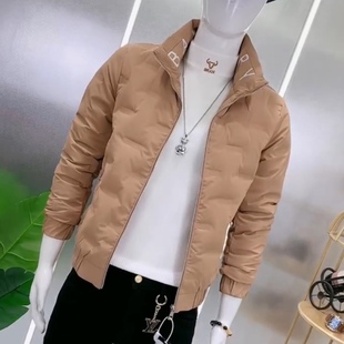 男士冬季新款高级感焦糖色轻薄羽绒服男帅气免洗棉服纯色短款外穿