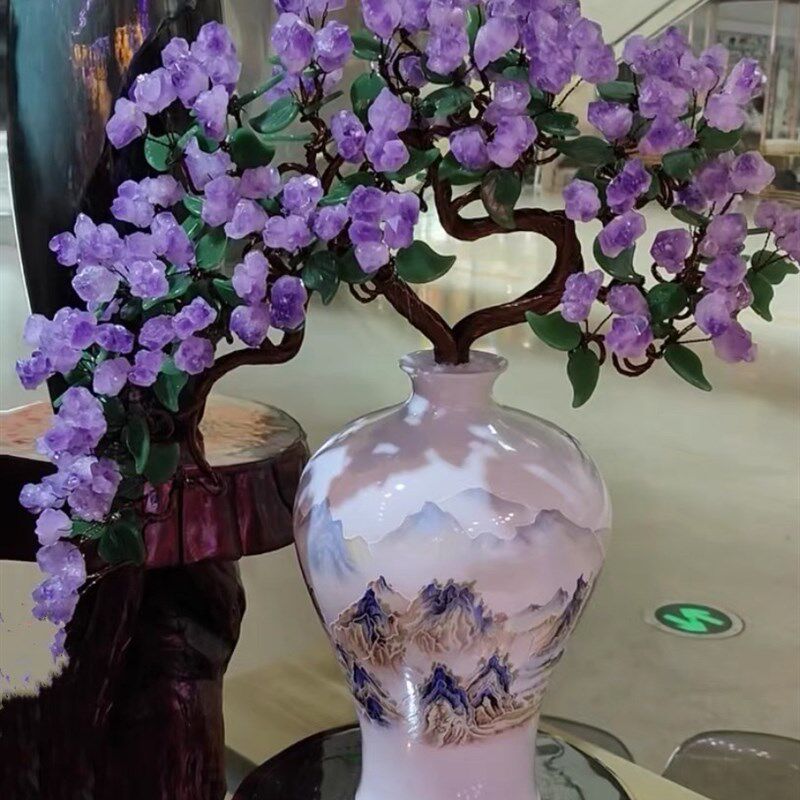 紫水晶发财树黄水晶摇钱树家居摆件客厅玄关酒柜店铺开业乔迁送礼