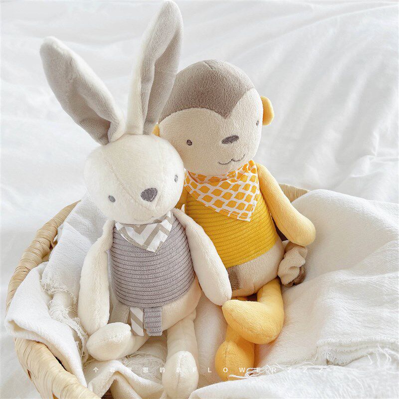 新生幼儿婴儿宝宝陪睡啃咬小兔玩偶猴子安抚娃娃公仔布偶毛绒玩具