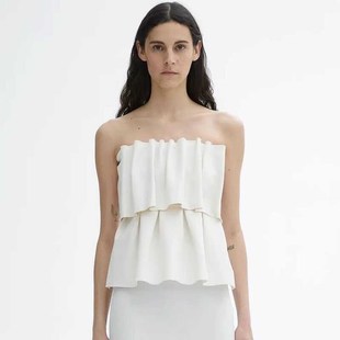 褶皱白色百褶上衣女装 ROW 设计感小众修身 新款 抹胸背心女2024夏季