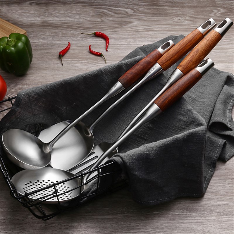 304不锈钢厨具花梨木锅铲汤勺漏勺粉扒饭勺漏铲厨房家用厨房用具