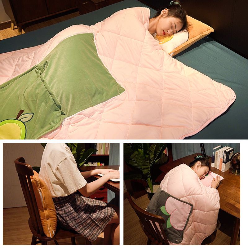 夏凉被抱被枕盖毯两用毛毯办公室午睡抱枕二合一小被子.可收纳午