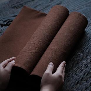 A5L柿子染茶席布 手工织布 茶席桌旗 茶垫茶布茶旗 手缝茶席 柿染