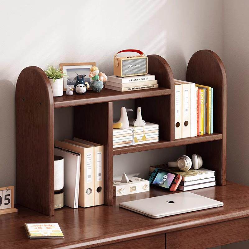 纯实木可伸缩桌面简易置物架办公室收纳架书桌上小书柜可书架储物