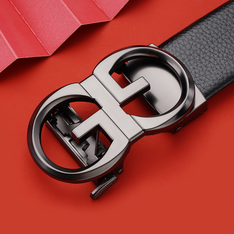 新款男士皮带自动扣黑色真皮腰带潮流休闲年轻人牛皮卡扣裤带潮