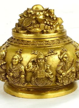 铜聚宝盆铜五路财神聚宝盆五路财神齐铜香炉聚宝盆家居客厅摆件