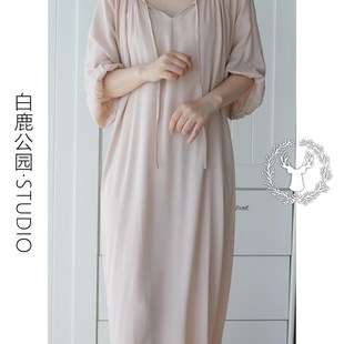 大码 2024新款 纯色休闲连衣裙长裙子 禅意风亲肤绵绸睡衣女夏季 中式