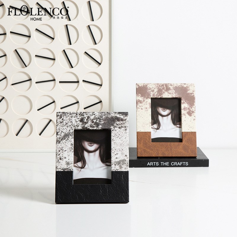 意式极简灰棕色毛皮纹相框样板房摆件卧室床头柜桌面创意相框装饰