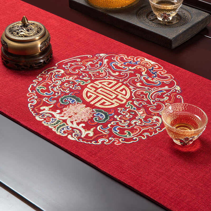 红色桌旗新中式禅意轻奢高端茶桌垫布防水茶席茶几布结婚长条桌布,居家布艺,桌旗,淘宝优惠券,粉丝福利购,淘宝优惠卷