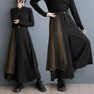 百搭休闲裙裤 暗黑系拼色阔腿裤 不规则藏肉显瘦好质量 新款 折扣春装