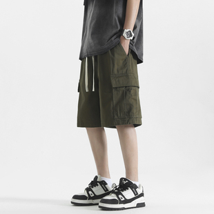 宽松纯棉短裤 男美式 直筒休闲五分裤 潮流百搭裤 军绿色工装 子男款 裤