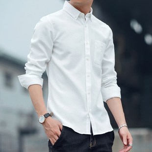 男士 上班正装 白色长袖 纯色商务休闲修身 职业衬衣青年上衣 衬衫 秋季