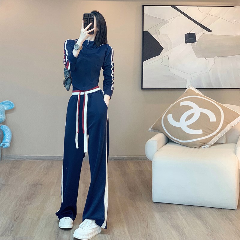 欧货高级感炸街阔腿裤休闲运动服套装女春秋季洋气时尚纯棉两件套