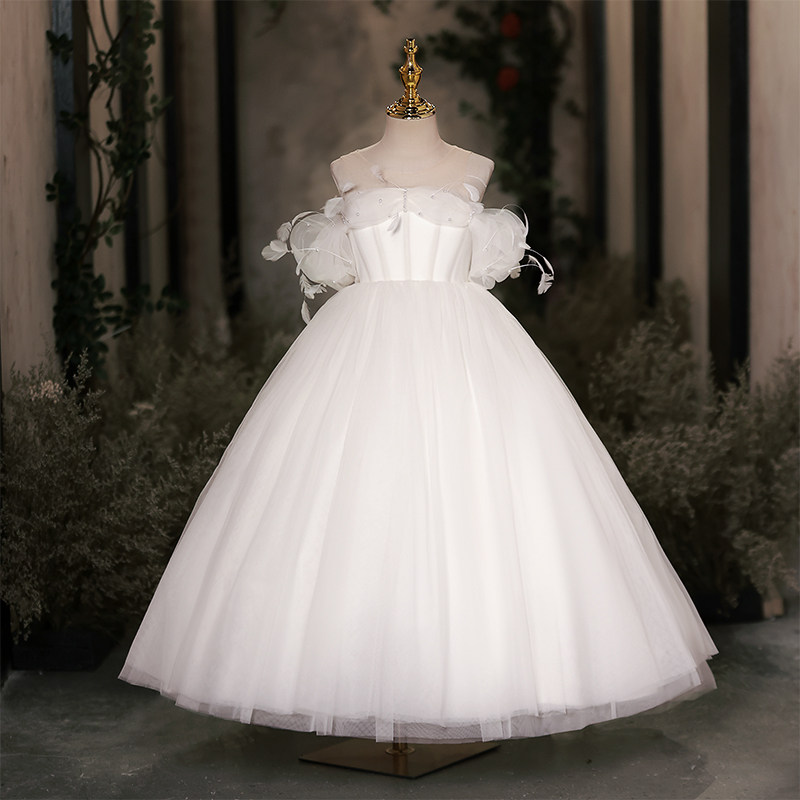 女童礼服轻奢小众高端儿童钢琴演奏主持演出服白色生日公主裙秋冬