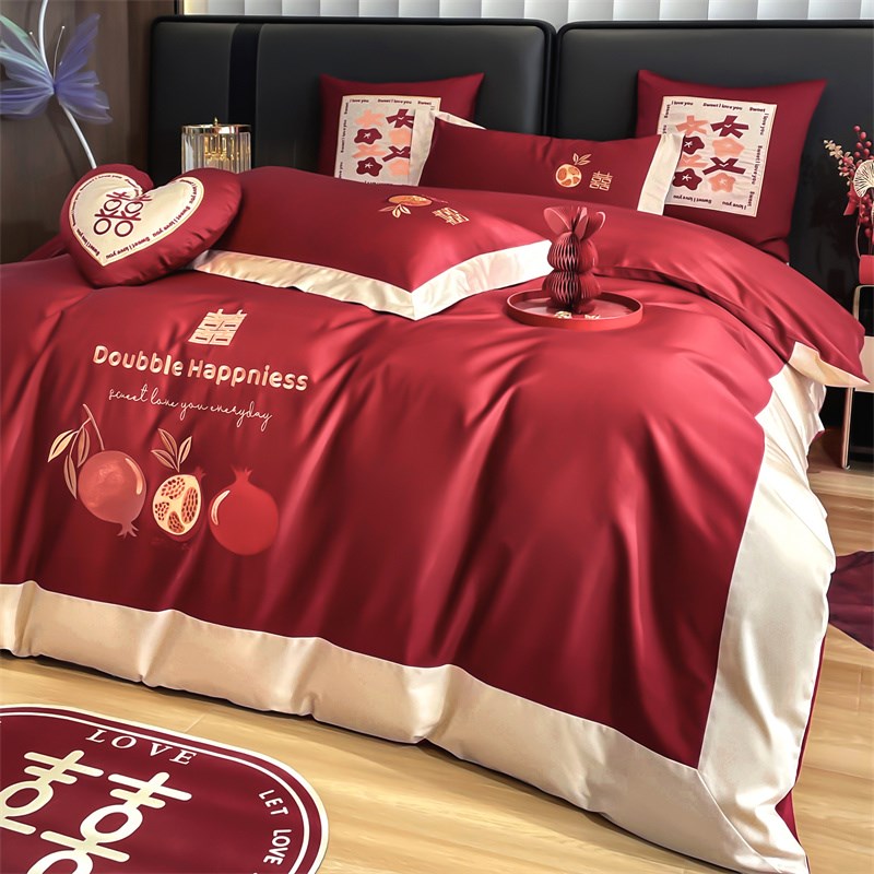 浪漫喜嫁婚庆四件套多巴胺红色系全棉纯棉床单被罩结婚用床上用品