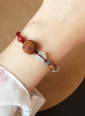 保真小桃核手串老桃木饰品女朱砂手錬红绳本命年礼物随身压惊转运