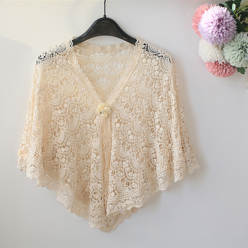 春秋日系旗袍披肩蕾丝外披勾花刺绣配吊带礼服裙外搭伴娘开衫外套