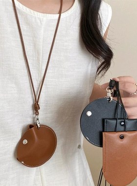 韩系月牙皮革长款挂脖耳机包项链女配饰多功能便携钥匙包钱包挂绳