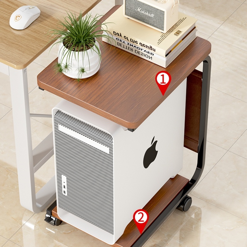主机托架电脑桌旁双层主机收纳架可移动办公工位落地打印机置物架