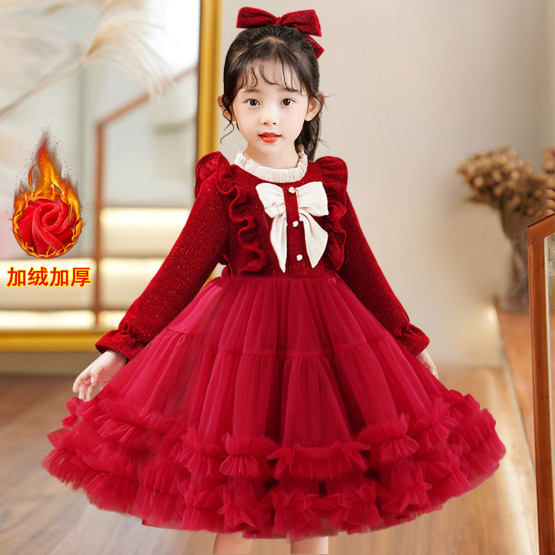 女童公主裙秋冬款2023洋派小女孩洋装冬季时髦蓬蓬裙子儿童冬装