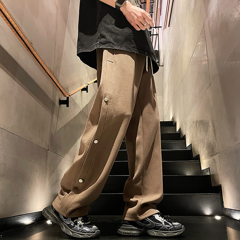 休闲裤男款宽松垂感户外跑步运动裤新款潮流侧边排扣阔腿拖地卫裤