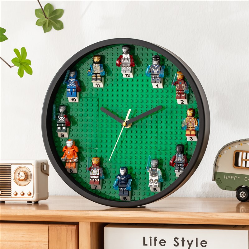 积木时钟人仔拼装钟表diy儿童挂钟玩具六一儿童节生日礼物男孩子