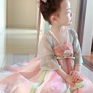 小羊夏季短袖女童汉服幼儿园女生宝宝小童连衣裙唐代周岁国风雪纺