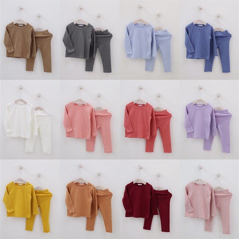 儿童秋冬家居服中小童纯色纯棉磨毛保暖睡衣宝宝内衣打底秋衣套装