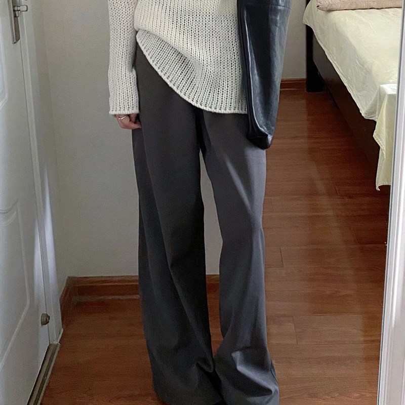 灰色西装裤女夏季新款胖妹妹mm高腰宽松显瘦休闲裤梨形身材裤子潮