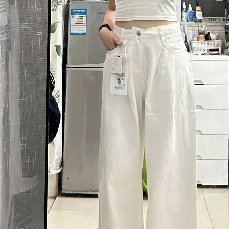 夏季新款2-300斤特大码直筒牛仔裤女胖mm宽松垂感阔腿拖地裤子潮