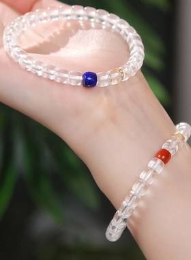 【附】正品天然直切桶珠净体白水晶手炼女转运青金石手串男士