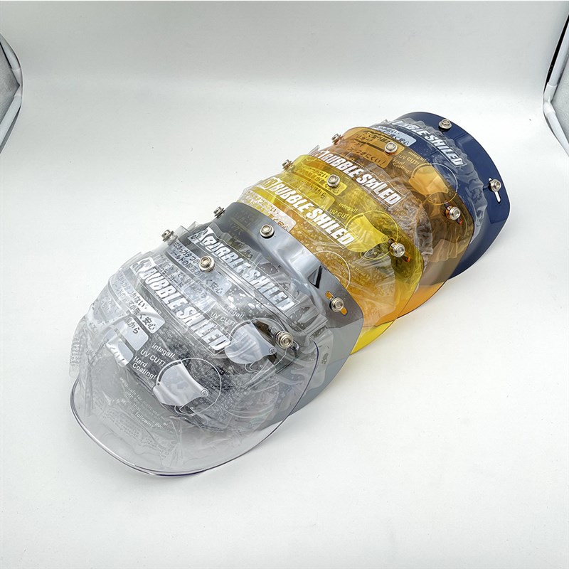 复古摩托车头盔三扣式泡泡镜四分之三通用遮阳挡雨透明电镀炫彩